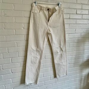 Shop Stevie Women’s Cream/Off-White Distressed Jeans, SZ 30 EUC